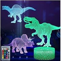 3D Night Light - 3D Illusion Lamp Three Pattern and 16 Color Change Decor Lamp with Remote Control for Living Bed Room Bar Best Gift Toys Birthday Gifts for Boys Girls Kids Baby (Dinosaur night light)