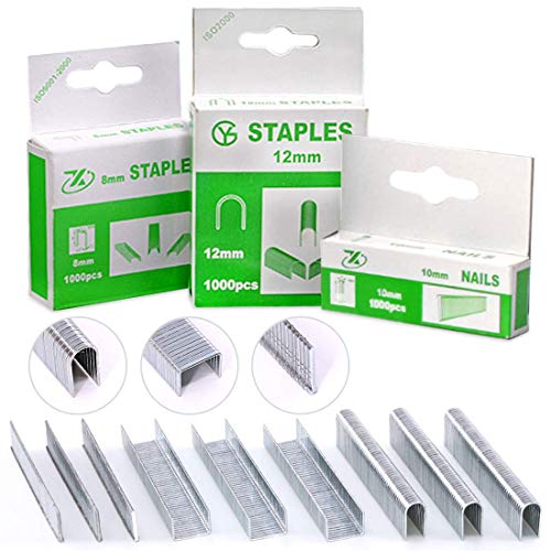 AECCN 3000Pcs Premium Quality Standard 3 Sizes Staples, Including T-Type & U-Type & Door-Type Staples Perfect for Most Standard Stapler Guns