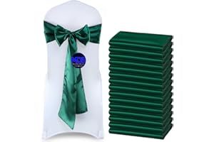 MDS-MEGADECORSUPPLY MDS Pack of 10 PCS Satin Chair Sashes Charmeuse Sateen Dining Chair Bows Ribbon Ties Back Sash for Wedding Party Birthday Home Hotel Restaurant Banquet Decoration (7 x 108 Inch, Hunter Green)