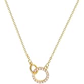 PearlLives CZ Double Ring Necklace for Women Trendy 18K Gold Plated Cubic Zirconia Pendant Necklaces Gold Chains Chokers