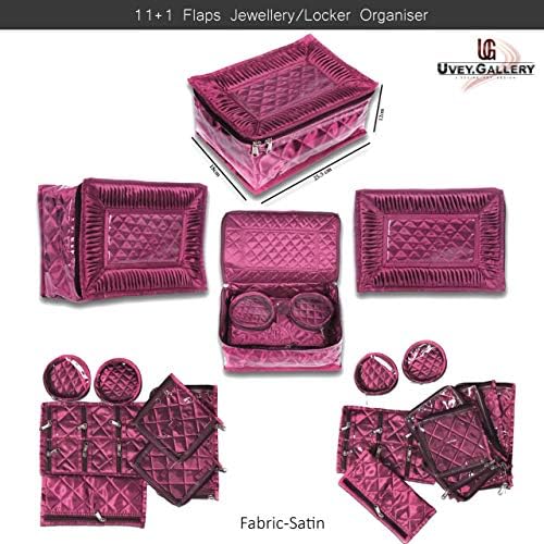 House Of Sensation Good Looking & Very Attractive Jewellery Kit/Make up Kit/Box with 12 Pouches in Heavy Quilted Satin