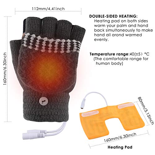 Unisex Women's & Men's USB Heated Gloves Mitten Winter Hands Warm Laptop Gloves,Yinuoday Full & Half Heated Fingerless Heating Knitting Hands Warmer Washable Design (Men Grey) - Thumbnail 3
