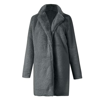 AOJIAN Women Jacket Long Sleeve Outwear Faux Fur Fluffy Stand Neck Keep Warm Open Front Pure Color Overcoat Coat