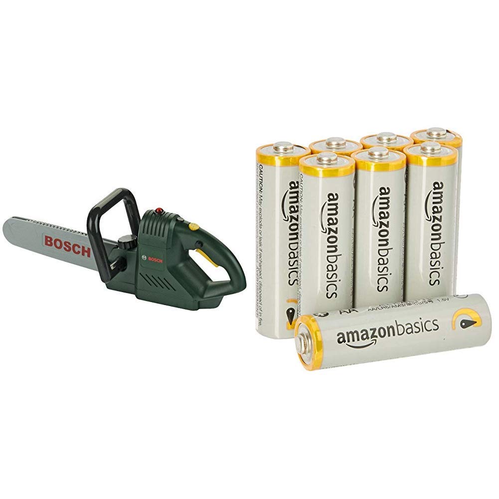 Theo Klein 8430 - Bosch Chainsaw & Amazon Basics AA Performance Alkaline Batteries [Pack of 8] - Packaging May Vary