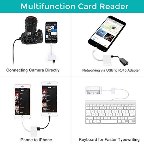 SD Card Reader, HOMFUL 3 in 1 SD &TF Memory Card Reader Adapter to Phone Pad with USB 2.0 Female OTG Adapter, USB Digital Camera Reader, Trail Game Camera Viewer for Phone Pad,No App Required-White - Thumbnail 4