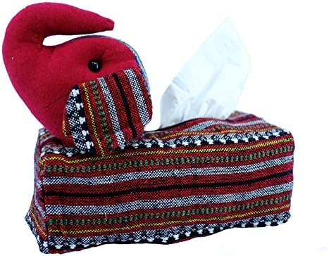 Tissue Box Cover Thai Handmade Elephant Fabric Stuffed Cotton Napkin Thai Asian Style (Maroon)