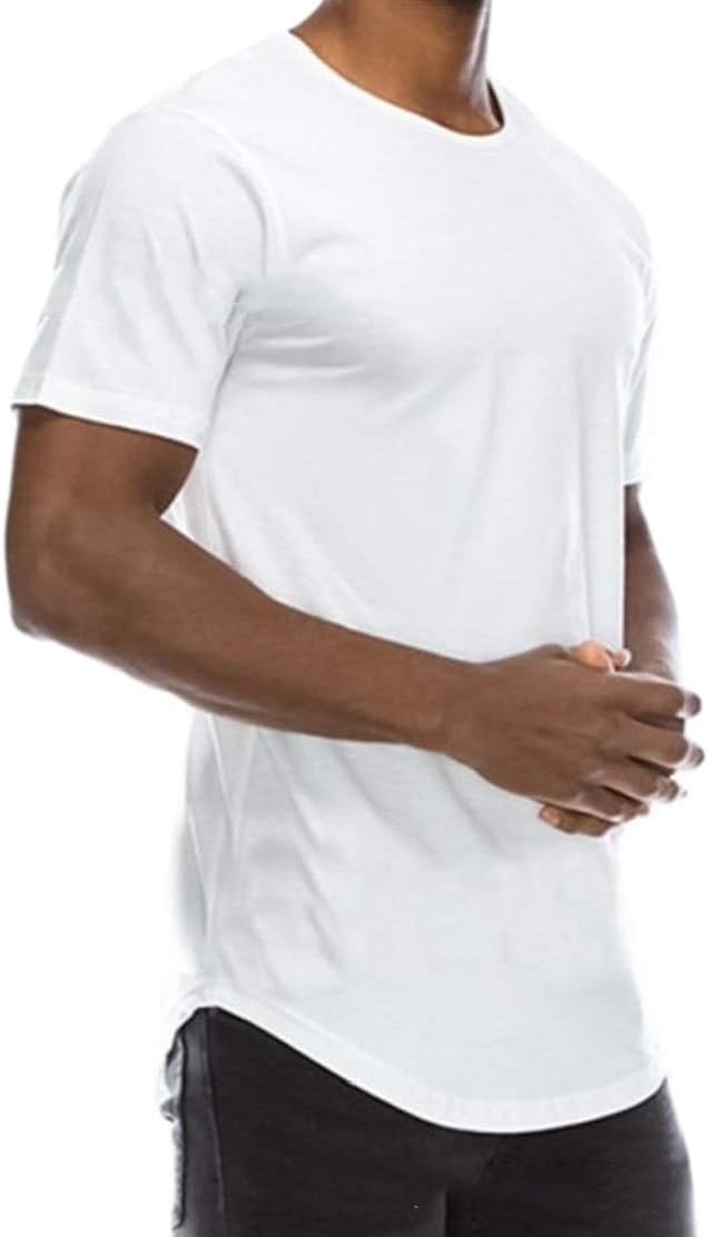 TTYLLMAO Men's Hip-Hop Longline Long Relaxed Fit Short-Sleeve Crewneck T-Shirt