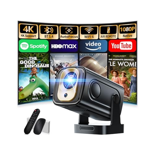 FHD 1080P Projector [2026 Upgraded] Portable Mini Projector 4K with Bluetooth 5.4 WiFi 6 Projector TV Car Keystone Video Projector with HDMI/Phone/USB/TV Stick/Laptopcon HDMI Cable & Mouse,Black
