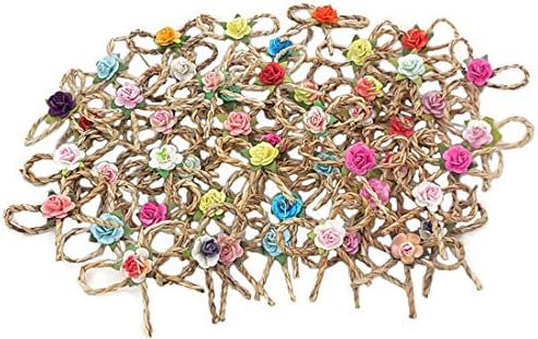 50 pcs Mini Rose Twine Bows Gift Bows Crafts Embellishments Party Decoration, Assorted Colors
