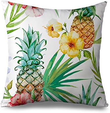 popeven Pineapple Throw Pillow Covers 18 x 18 Inch Sofa Cushion Covers Standard Pillowcase with Zipper Square Canvas Tropical Accent Pillow Cases White