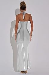 Memoriesea Women's Luxury Metallic Halter Neck