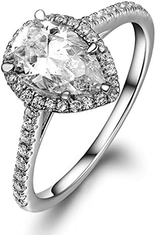 Lourve 14k White Gold Plated 925 Sterling Silver Engagement Ring Pear Cut Soleste CZ Simulated Diamond Pear Soleste (6.5, cubic-zirconia)