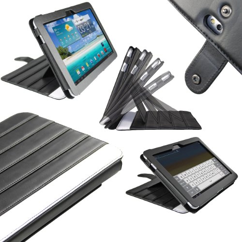 iGadgitz Black 'ArmourDillo' Genuine Leather Case Cover for Samsung Galaxy Tab P7500 P7510 10.1 3G & WiFi Android 3.1 Honeycomb Internet Tablet