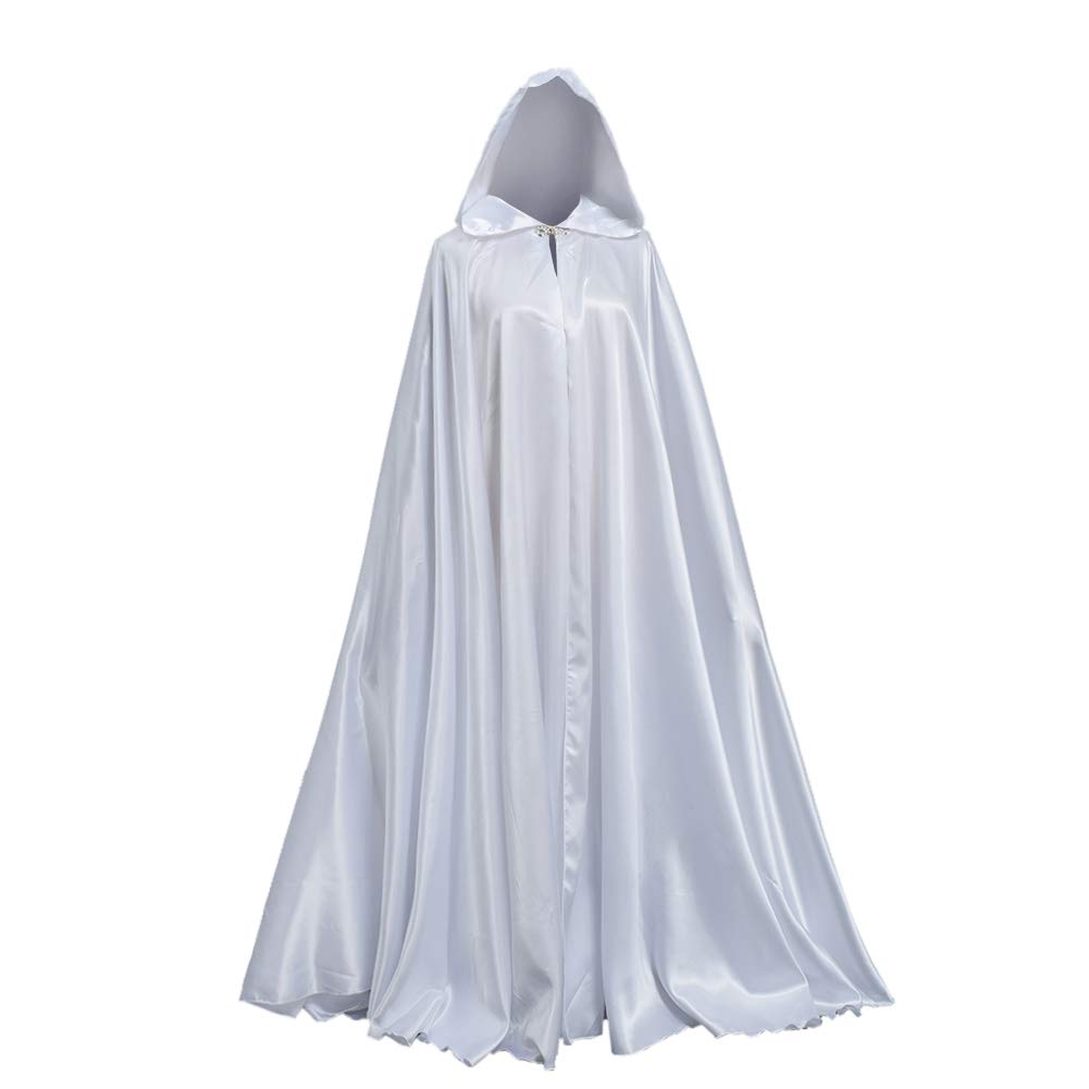 GRACEART Hooded Cloak Bridal Cape Full Length Satin Robe Halloween Cosplay Costume 136cm for Unisex Adults (White)