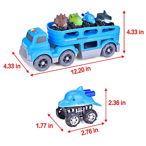 image for FunLittleToy Friction Powered Car Carrier Truck Toy for Kids with Ligh