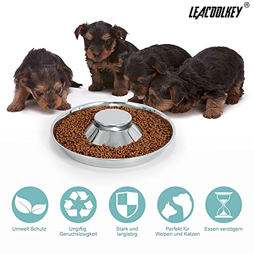 2 Stücke Welpen Edelstahl Hundenapf - LEACOOLKEY Hundefutter Wasserschale Langsam fütternde Entwöhnungsschüssel Haustiere für Kleine Hunde Katzen Haustiere