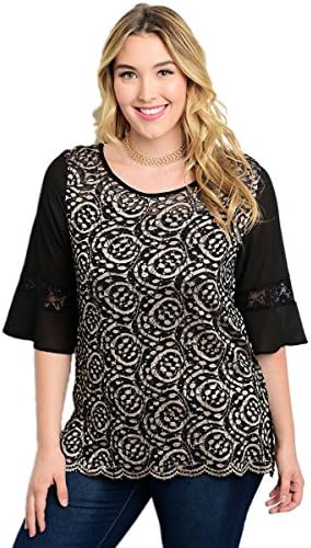 Women's Plus Size Black Gold 3/4 Sleeve Top (3X)