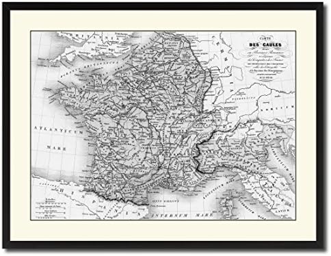 France Old B&amp;W Map 37029 Picture Frame Gift Ideas Office Décor Bedroom Livingroom Gameroom Housewarming Birthday - Black 28" x 37"
