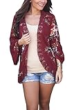 EIFFTER Women Boho Bell Sleeve Hollow Out Lace Floral Print Short Cardigan Casual Fall Kimono