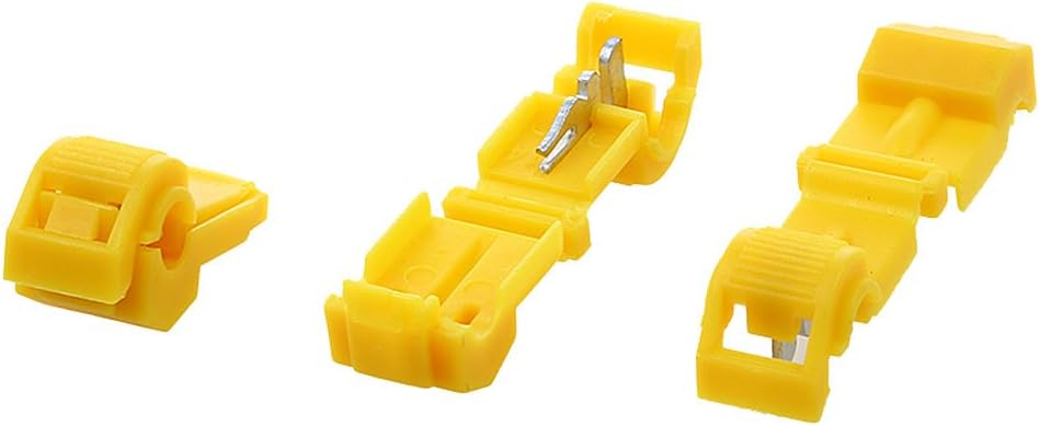 AIRIC T-tap Wire Connectors Quick Splices 100 Pcs 12-10 Gauge Yellow Wire Inline Terminal Connector Tap Self-Stripping Radio Wiring Splice Terminals