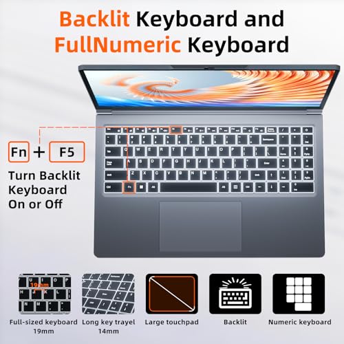 MELIUNA 15.6 Inch Laptop, AI Software Windows 11 Laptops with 16GB RAM 512GB SSD, AMD Ryzen 5 Processor, Backlit Keyboard, 180° Viewing, Full-Featured Type-C, for Business Student Notebook(Gray)