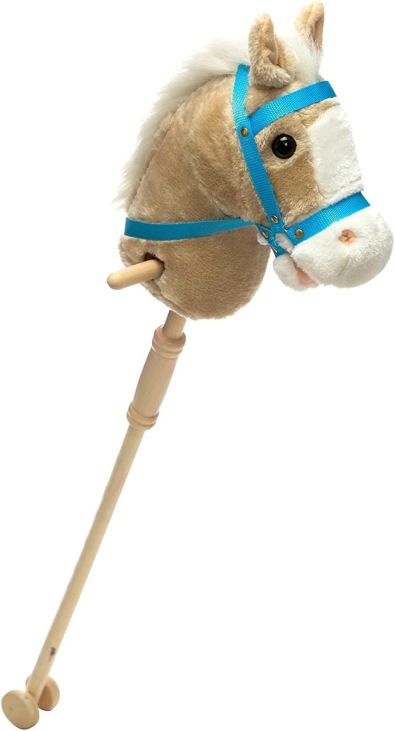 BEJOY Stick Horse with Wood Wheels, Hobby Horse Toy, Real Pony Neighing and Galloping Sounds Plush Toy Beige 36 Inches(AA Batteries Required) — image 1