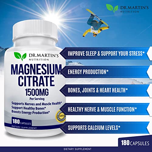 Potent Magnesium Citrate 1500mg 180 Capsules Fast Absorption