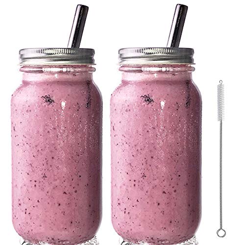 Jarming Collections Reusable Smoothie Cups, Glass Bottles w/ Lids