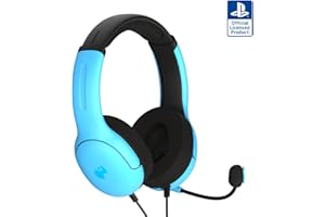 PDP AIRLITE Wired Stereo Gaming Headset, Officially Licensed by Sony PlayStation 5, PS5/PS4/PS3/PC, Lightweight Durable Headphones, 3.5mm Audio Jack, Noise-canceling Flip-to-Mute Mic, Neptune Blue