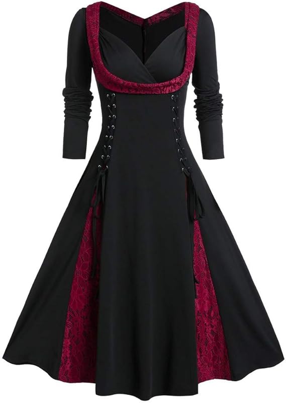 Women's Victorian Gothic Halloween Costume Dress, Ladies Long Sleeve