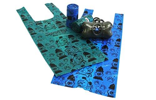 Spotty 1000 Count Disposal Handle Tie Bags, Teal, Blue and Gray - Thumbnail 2