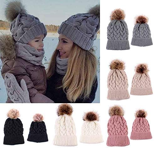 Moonper Mom&Me Family Matching Knit Wool Hedging Hat Winter Warm Beanie Cap, 0-5 Months