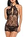 Avidlove Women Babydoll Lingerie Lace Chemise Halter Nightwear Teddy Dress Black XL