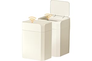 ELPHECO 2 Pack 3.5 Gallon Bathroom Trash Can with Lid Motion Sensor Slim Garbage Can Waterproof Smart Small Trash Bin for Bathroom, Kitchen, Office, Bedroom, Living Room, Toilet, Cream Beige
