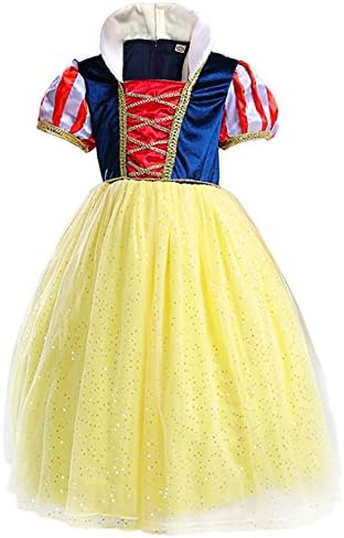 Yaphets Mall Girls' Snow White Princess Costume Fancy Dresses Up Halloween Party With Tiara, Wand and Sleeves (4-5)
