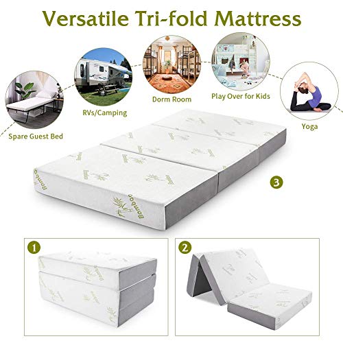 Folding Mattress, Inofia Memory Foam Trifold Mattress with Ultra Soft