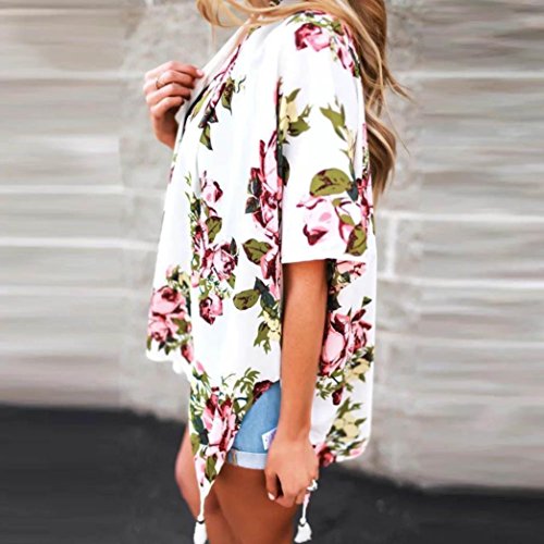 Tootu Women Chiffon Loose Shawl Print Kimono Cardigan Top Cover Up Blouse Beachwear (S, H) - Thumbnail 4