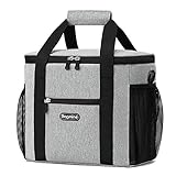 Bagmine 24 Can Cooler Bag Soft Sided, Collapsible Insulated Lunch Cooler Bag for Picnic Camping, Leak Proof, 15 Liter, Gray/Navy Blue/Beige ¡­
