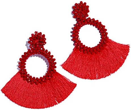 Dvacaman Hoop Tassel Earrings for Women - Statement Handmade Beaded Fringe Dangle Earrings, Idea Gift for Mom, Sister and Friend