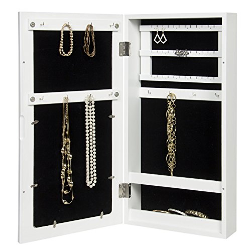 Jewelry Armoire Cabinet Organizer With 4 Picture Frames Wall Mounted White