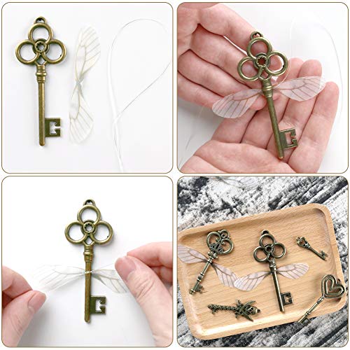 68PCS Skeleton Key Charms, DIY Antique Flying Keys with 10 Yards Hemp Rope