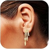 Emibele Huggie Dangle Earrings for Women, Non Tarnish Triple Hoop Drop Earrings with Cubic Zirconia, Trendy Hypoallergenic Long Chain Huggie Earrings Fashion Jewelry Gifts