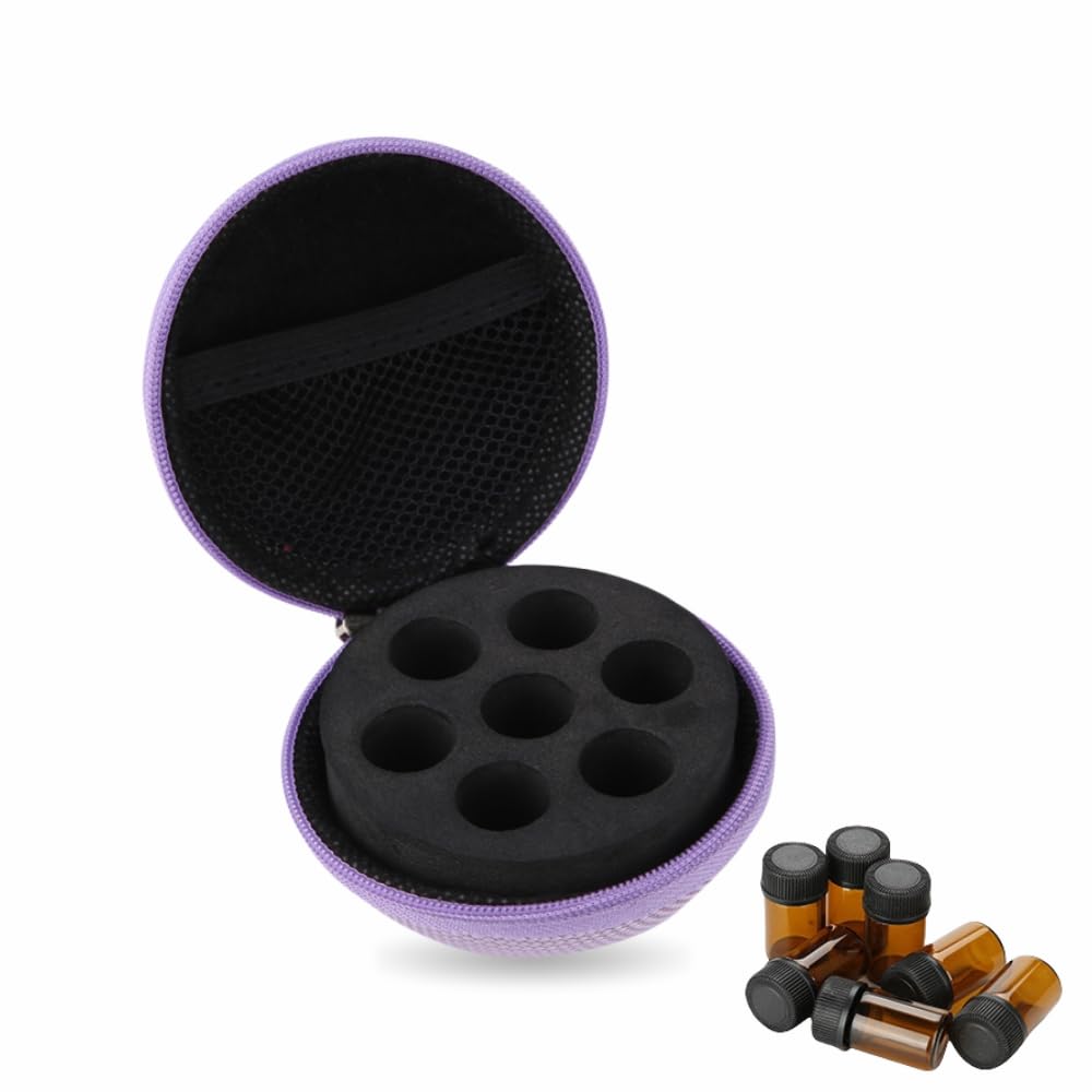 Essential Oil Storage Case, Portable Essential Oil Bag 7 Slots 5ml, 10ml, 15ml Travel Size Bottles Organizer Holder Container (Purple)