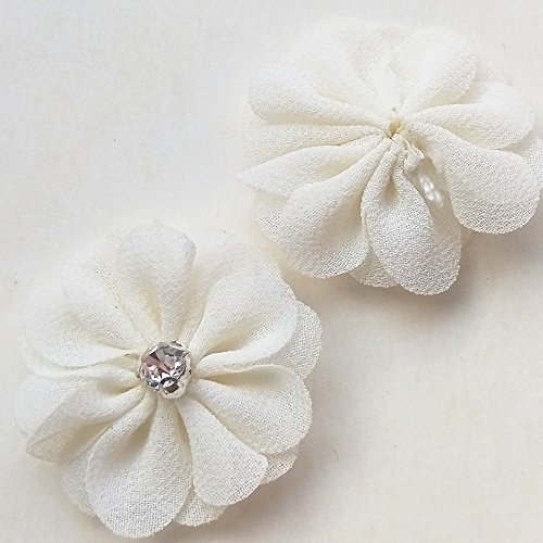 Mosheng Accessory 28pcs Chiffon Silk Beautiful Double-deck Flowers With Shiny Rhinestone Applique Handmade Craft Headwear Bows Wedding Party Home Decoration (Mix)