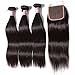 Unice Malaysian Straight Hair 3 Bundles with Free Part Lace Closure 100% Unprocessed Virgin Human Hair Extensions Natural Color 100g/pc (16 18 20+14Closure)