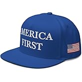 America First Hat - Embroidered Adjustable Structured Flat Bill Snapback Cap - Trump 2024 America First Election Gift