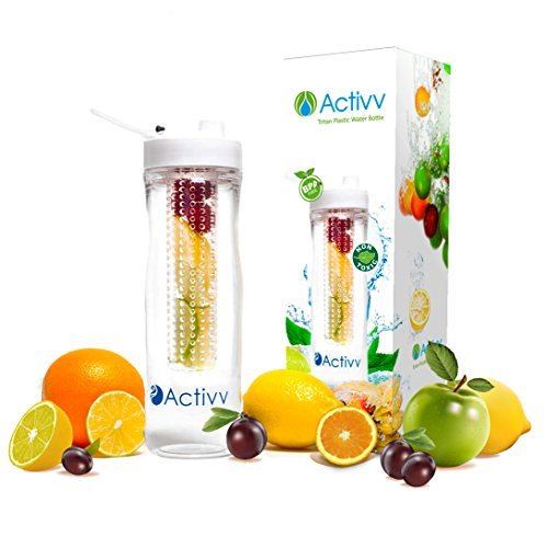 Fruit Infused Water Bottle by Activv, Infusion Flavors on the Go, FlipTop Lid, TRITAN, No BPA
