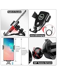 Soporte 3 en 1 para salpicadero, parabrisas y rejilla de ventilación, compatible con Samsung Galaxy Note9 S9 S8 Plus, iPhone X XR XS Max, smartphone con QI, negro A