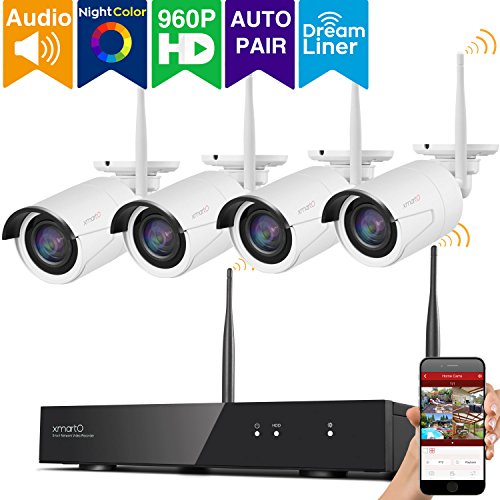 xmartO-Audio-Video-Color-Night-Vision-8CH-960p-HD-Expandable-Wireless-Security-Camera-System-with-4x-960p-HD-WiFi-Night-Color-Outdoor-IP-Cameras-Dream-Liner-WiFi-Relay-Built-in-Router-No-HDD