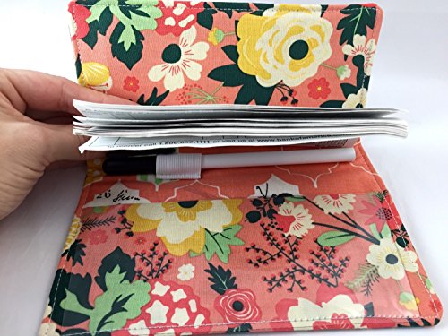 Duplicate Checkbook Cover Register with Pen Holder - Fabulous Main in Coral